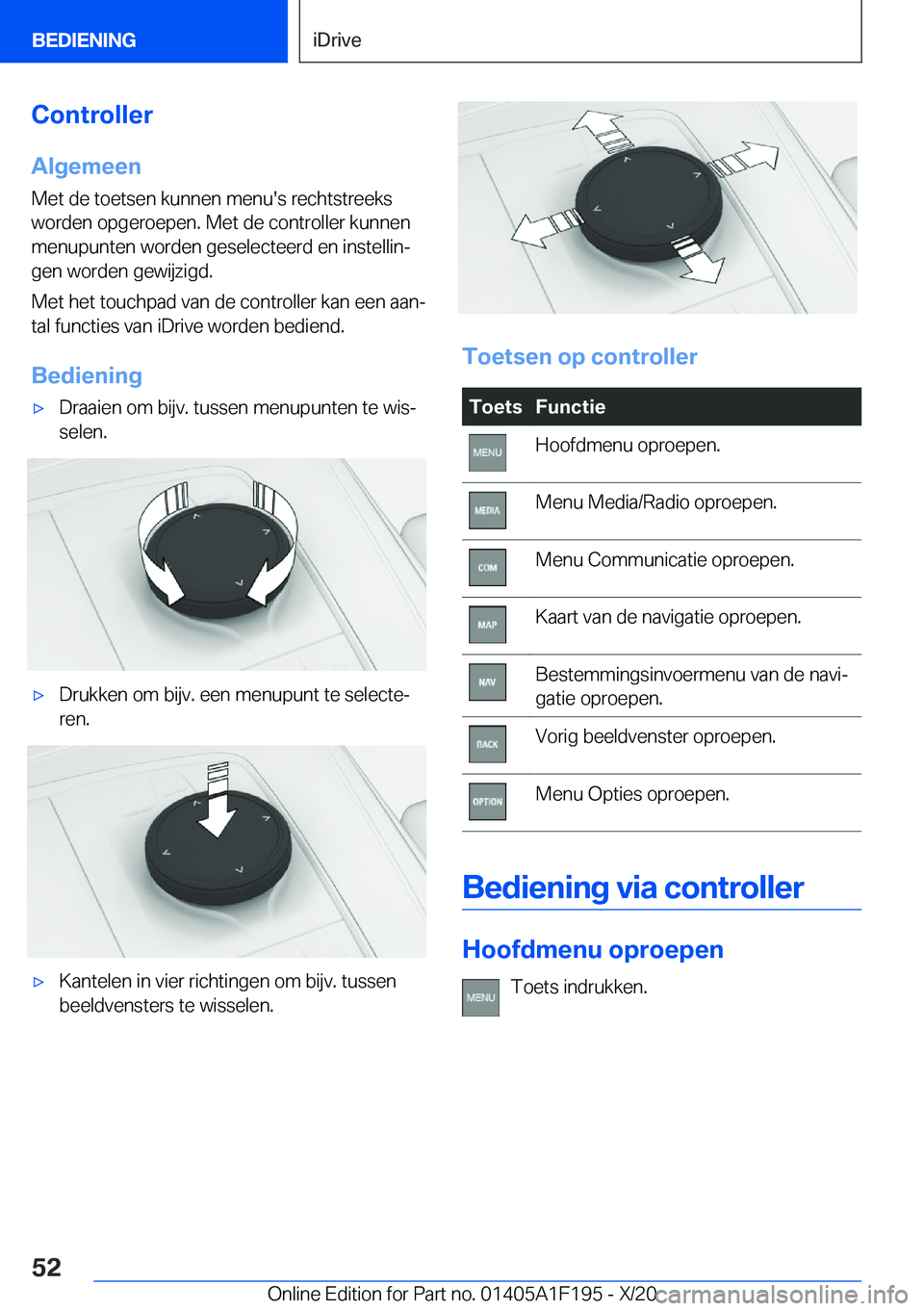 BMW M5 2021  Instructieboekjes (in Dutch) �C�o�n�t�r�o�l�l�e�r�A�l�g�e�m�e�e�n
�M�e�t��d�e��t�o�e�t�s�e�n��k�u�n�n�e�n��m�e�n�u�'�s��r�e�c�h�t�s�t�r�e�e�k�s
�w�o�r�d�e�n��o�p�g�e�r�o�e�p�e�n�.��M�e�t��d�e��c�o�n�t�r�o�l�l�e�r��k
