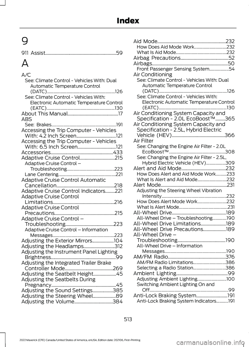 mirror FORD MAVERICK 2022 Owner's Manual (533 Pages)