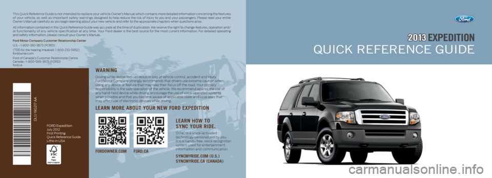 FORD EXPEDITION 2013 3.G Quick Reference Guide 