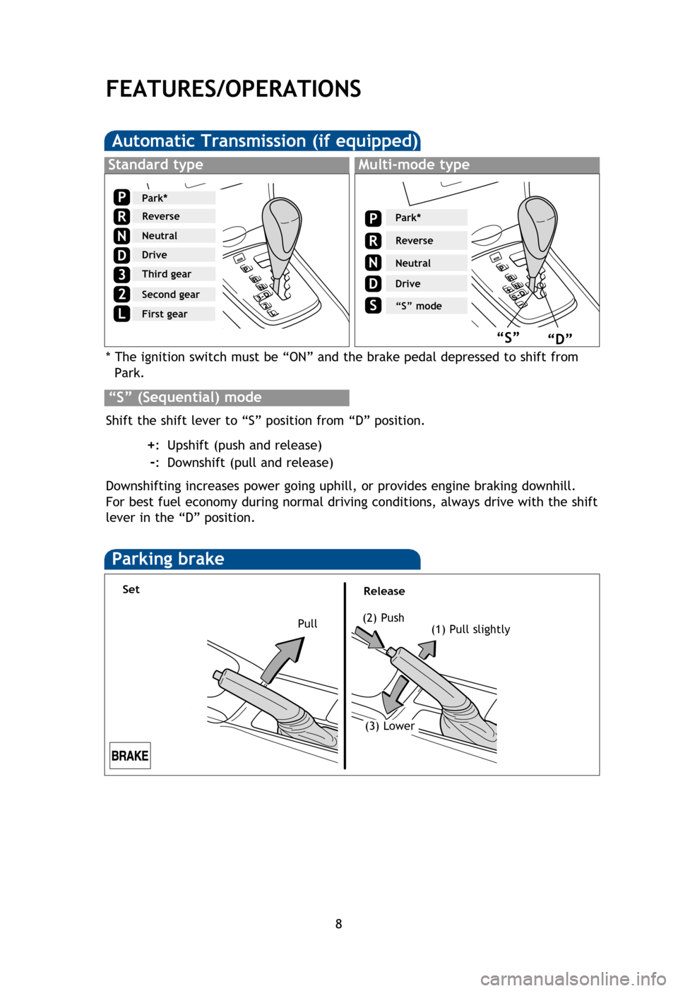 TOYOTA COROLLA 2013 11.G Quick Reference Guide 8
Auto lock/unlock (if equipped)
Automatic door locks can be programmed to operate in two different modes, or 
turned OFF.
-Doors lock when shifting from Park.
-Doors lock when the vehicle speed is ap