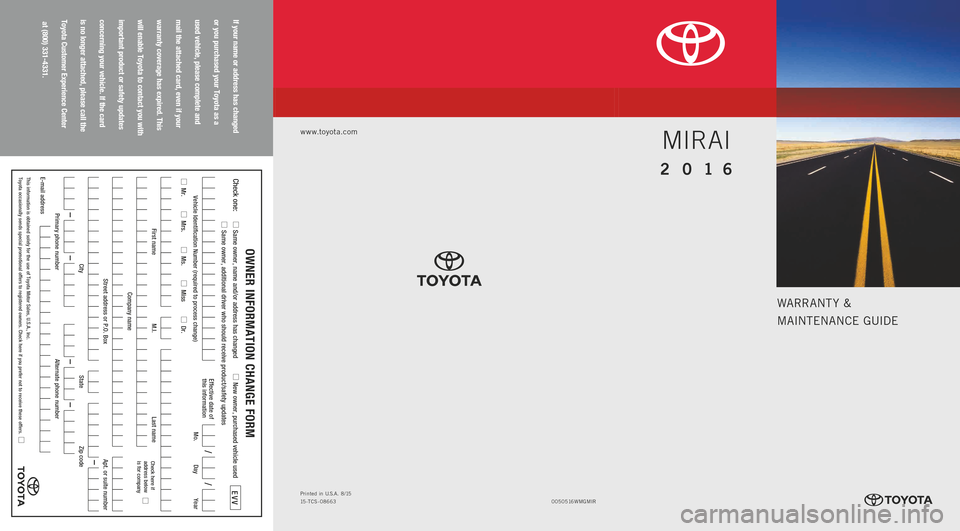 TOYOTA MIRAI 2016 1.G Warranty And Maintenance Guide 