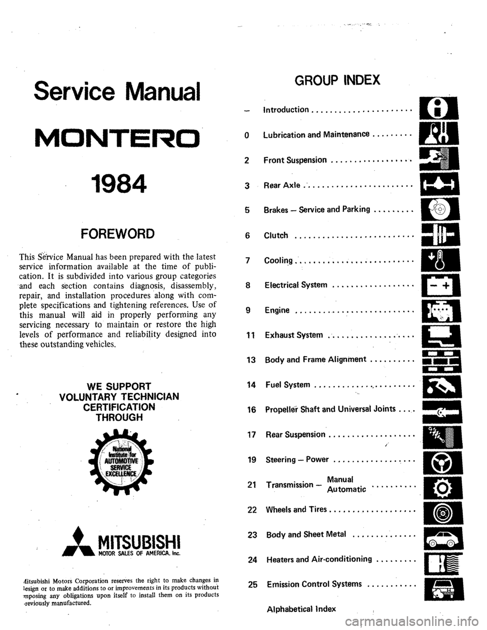 MITSUBISHI MONTERO 1984 1.G Workshop Manual 