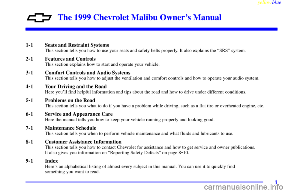 CHEVROLET MALIBU 1999 5.G Owners Manual 