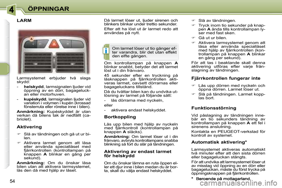Peugeot 307 CC 2007.5 Ägarmanual (in Swedish) (184 Pages)