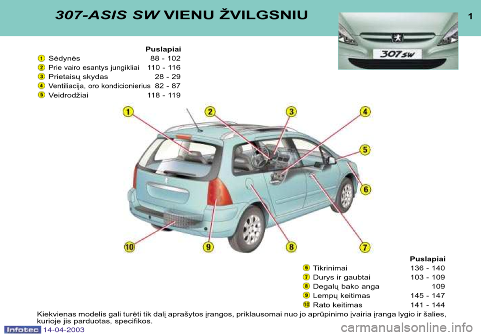 Peugeot 307 SW 2003 Savininko vadovas (in Lithuanian) (183 Pages)