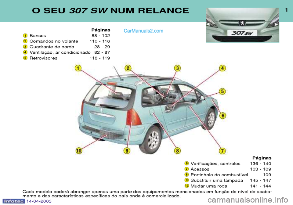 Peugeot 307 SW 2003 Manual do proprietário (in Portuguese) (183 Pages)
