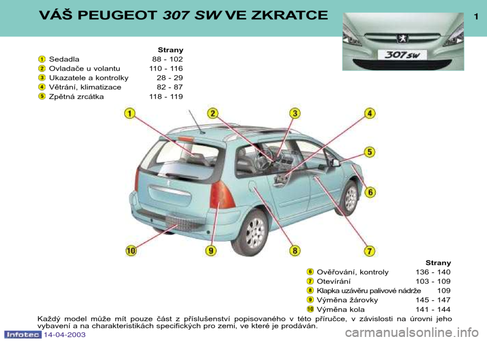 alarm Peugeot 307 SW 2003 Návod k obsluze (in Czech) (183 Stran)