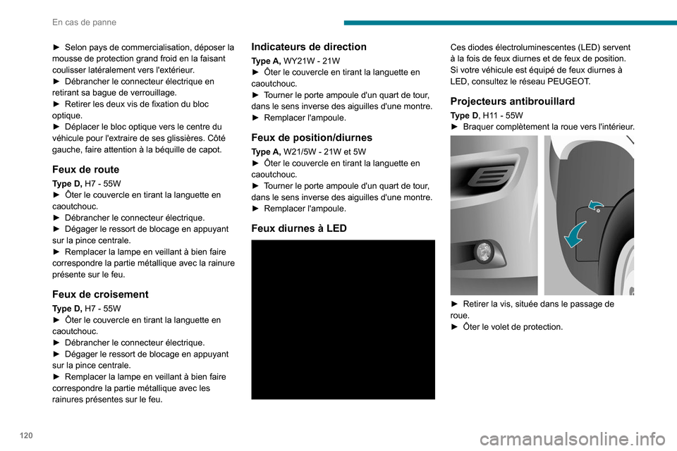 Peugeot Boxer 2020 Manuel du propriétaire (in French) (196 Pages), Page  130: 11 9 En cas de panne 8projecteur / feu étein ...