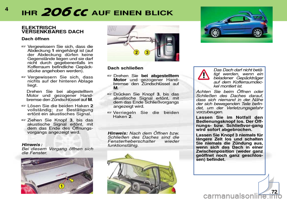 Peugeot 206 CC 2001.5 Betriebsanleitung (in German) (123 Pages)