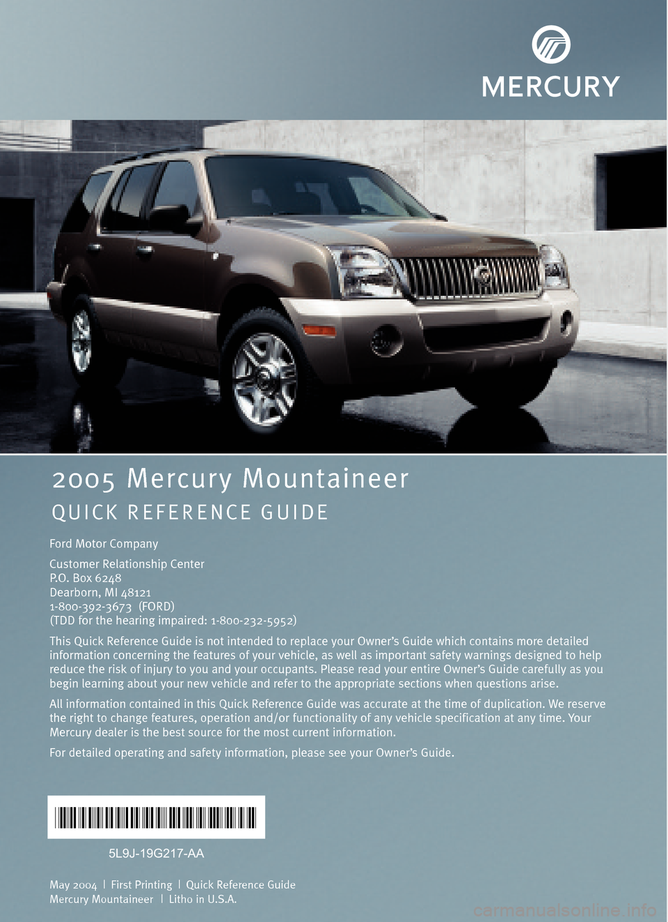 Mercury Mountaineer 2005  Quick Reference Guide 