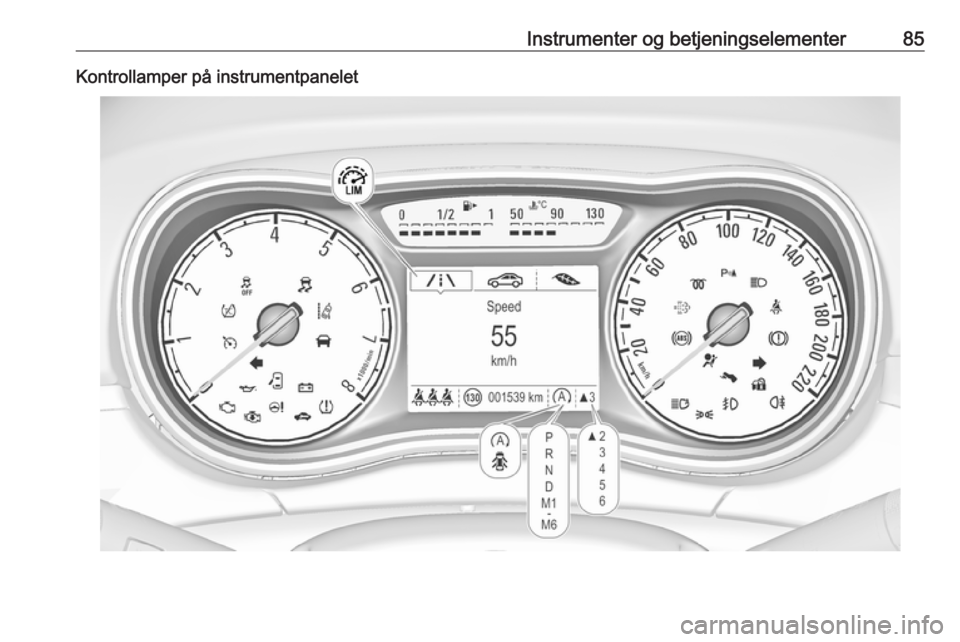 OPEL CORSA 2016  Instruksjonsbok Instrumenter og betjeningselementer85Kontrollamper på instrumentpanelet 