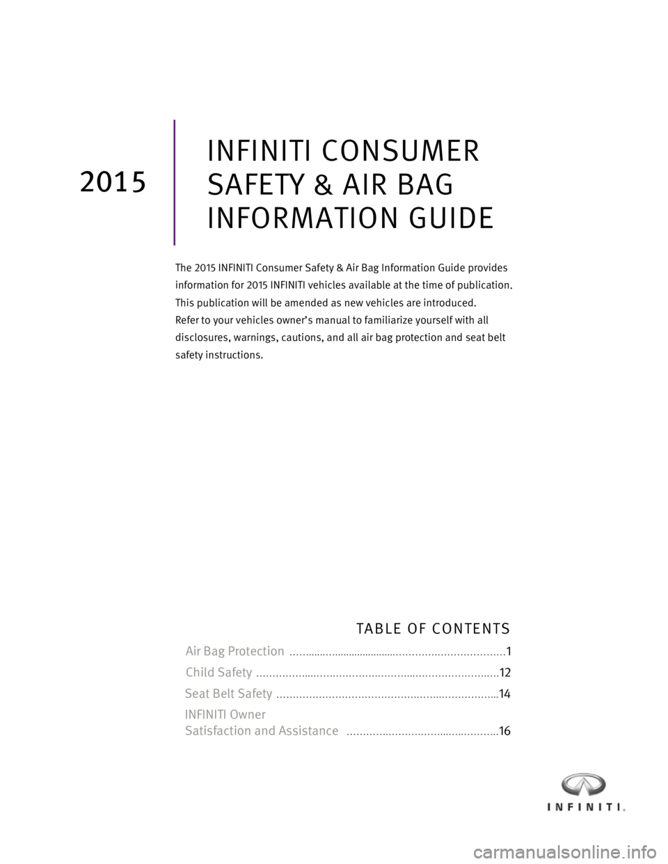 INFINITI QX50 2015  Consumer Safety And Air Bag Information Guide 