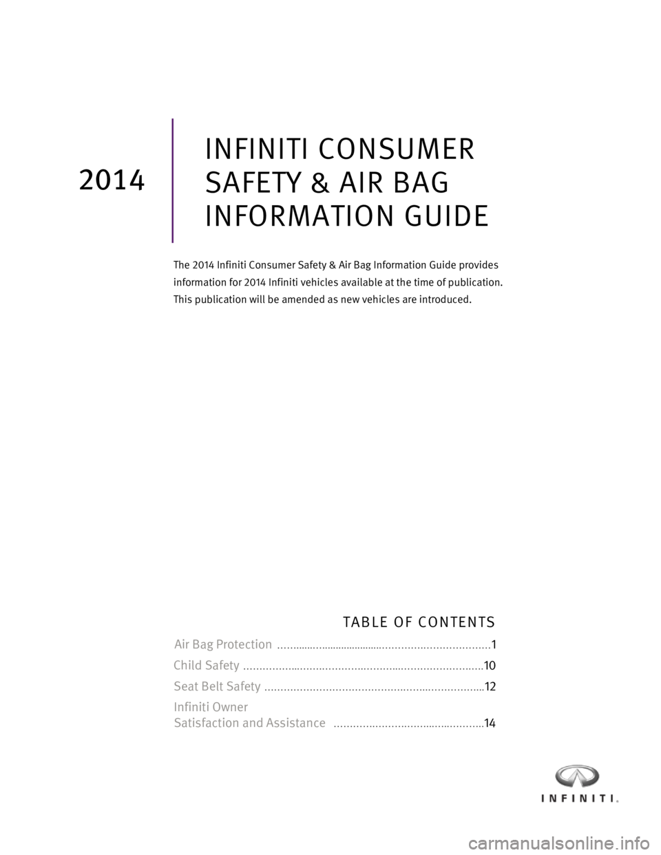 INFINITI QX80 2014  Consumer Safety And Air Bag Information Guide 