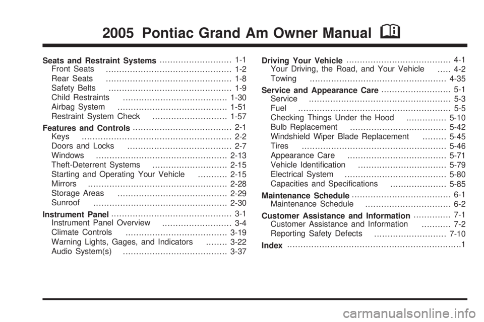 PONTIAC GRAND AM 2005  Owners Manual 