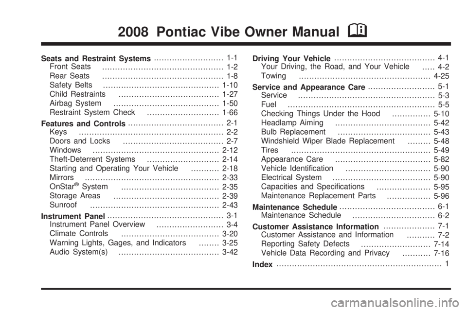 PONTIAC VIBE 2008  Owners Manual 