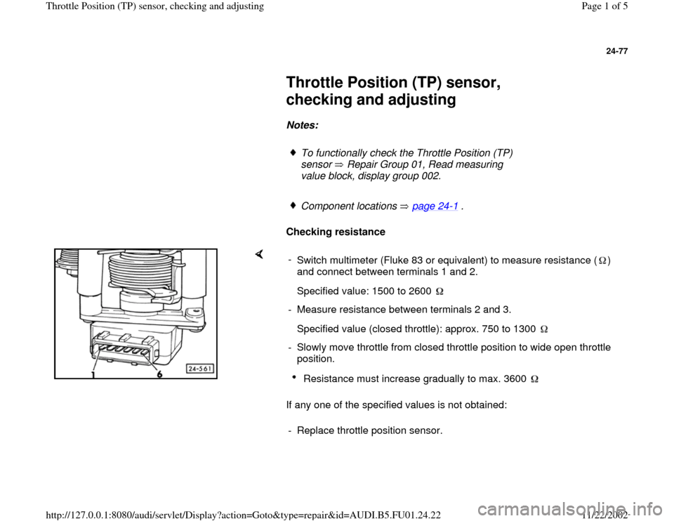 AUDI A4 1996 B5 / 1.G AFC Engine Throttle position Sensor Checking And Adjusting Workshop Manual 