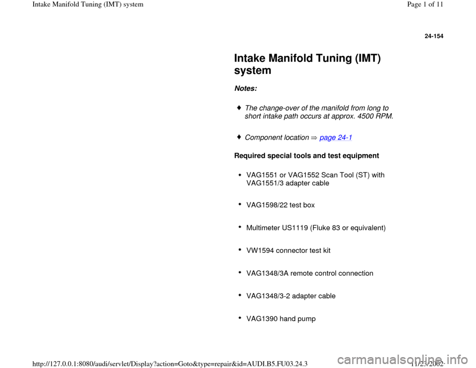 AUDI A4 1996 B5 / 1.G AHA Engine Intake Manifold Tuning System Workshop Manual 