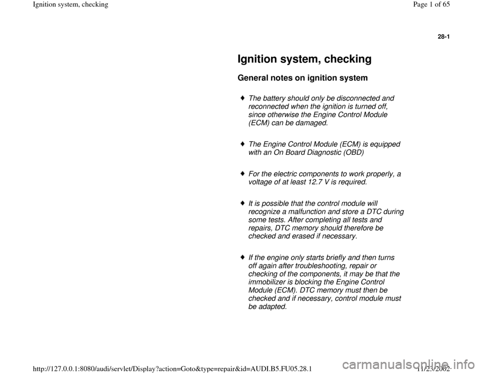 AUDI A6 1996 C5 / 2.G ATQ Engine Ignition System Checking Workshop Manual 