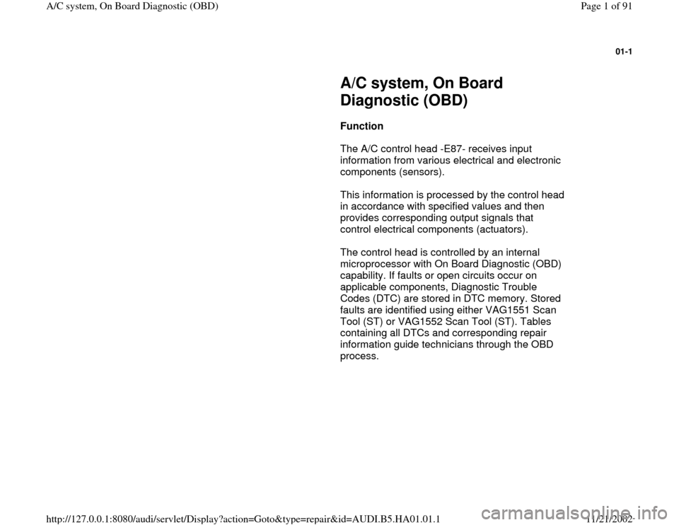 AUDI A4 1995 B5 / 1.G AC System On Board Diagnostic Workshop Manual 