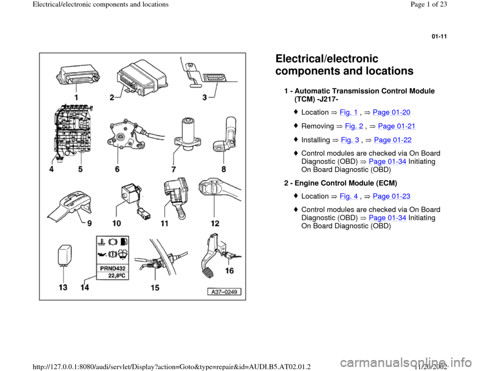 AUDI A6 1998 C5 / 2.G 01V Transmission Electrical And Electronic Components Workshop Manual 