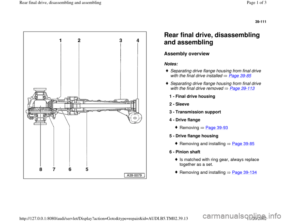 AUDI A4 1995 B5 / 1.G 01A Transmission Rear Final Drive Assembly Workshop Manual 
