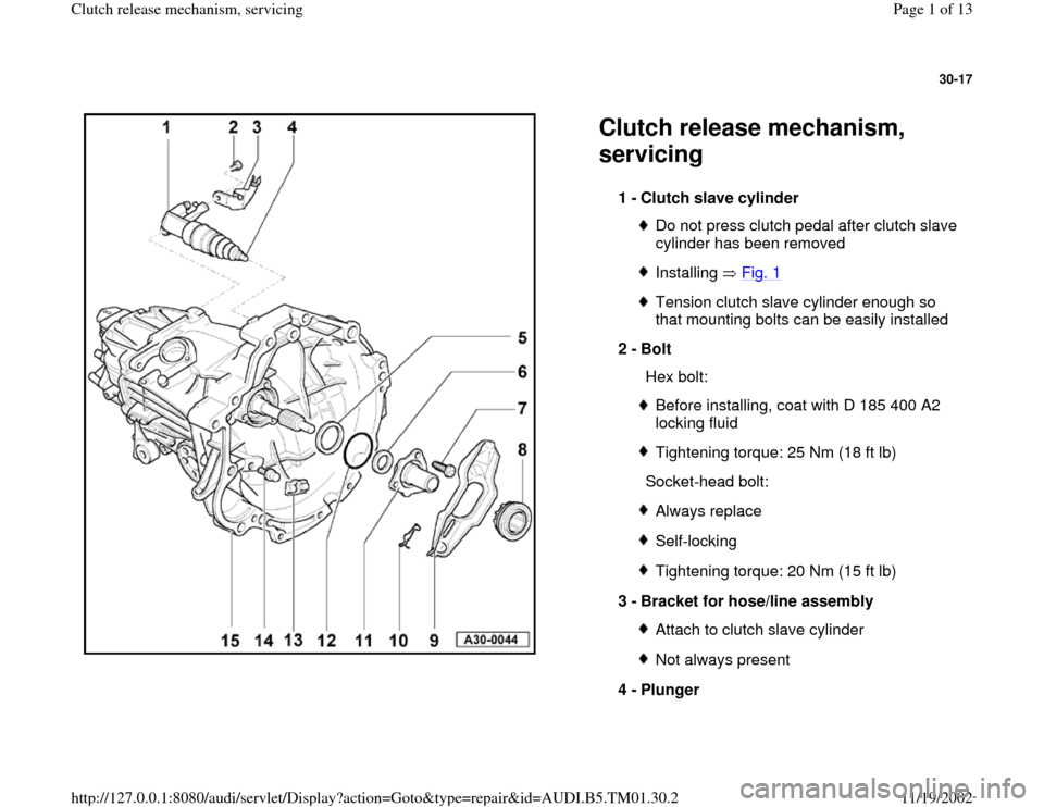 AUDI A4 1998 B5 / 1.G 01W Transmission Clutch Release Workshop Manual 
