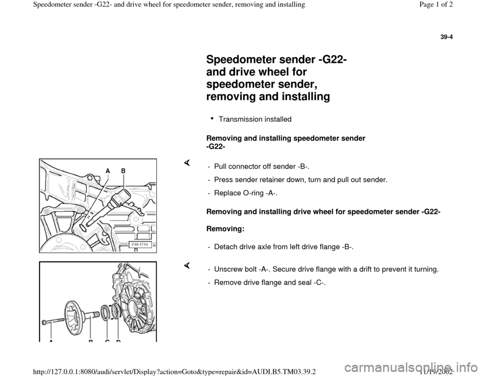 AUDI S4 1999 B5 / 1.G 01E Transmission Final Speedometer Sender Workshop Manual 