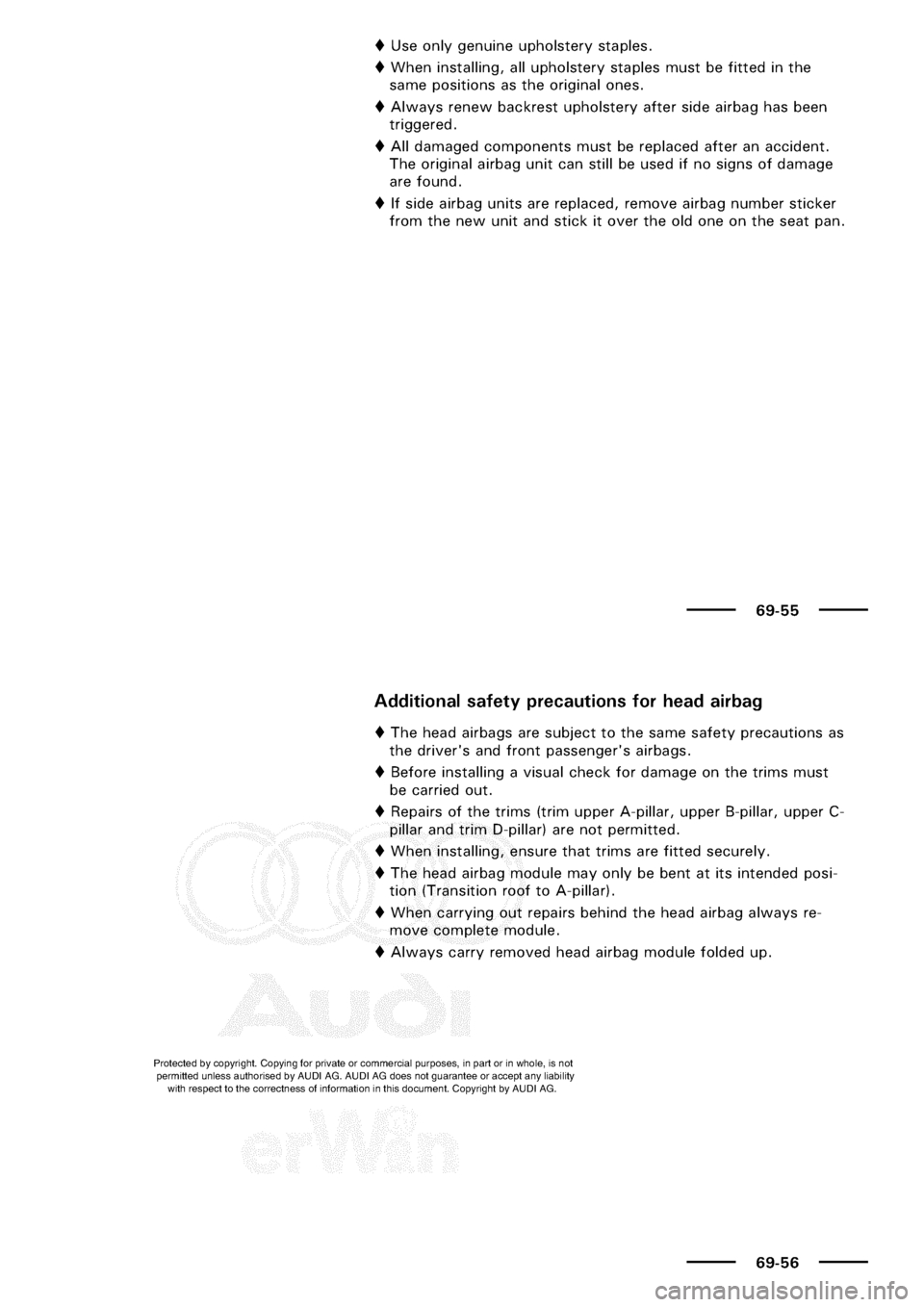 AUDI A3 2000 8L / 1.G General Body Assembly Interior Repair Manual 