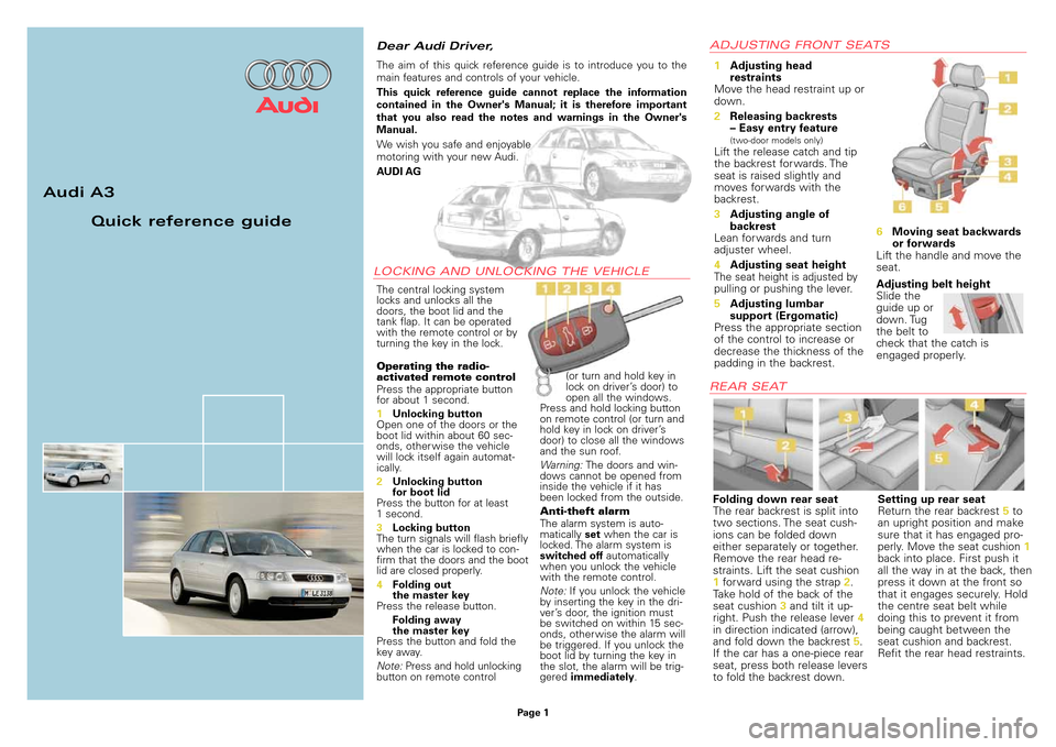 AUDI A3 2000 8L / 1.G Quick Reference Guide 