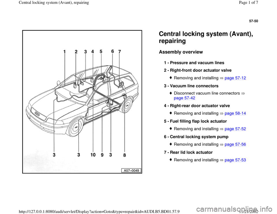 AUDI A4 1998 B5 / 1.G Central Locking System Avant Repairing Workshop  Manual (7 Pages)