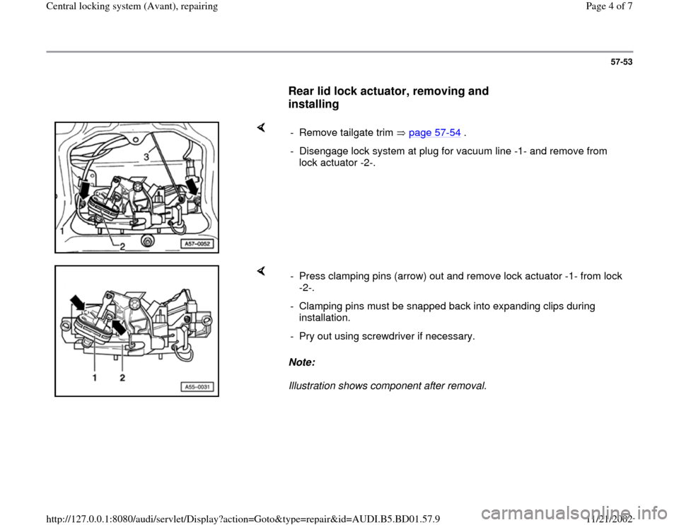 AUDI A4 1998 B5 / 1.G Central Locking System Avant Repairing Workshop  Manual (7 Pages)