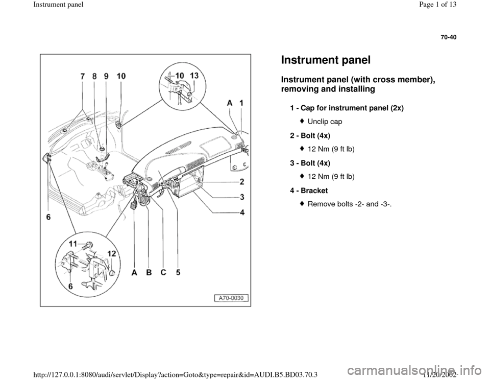 AUDI A4 1998 B5 / 1.G Instrument Panel Workshop Manual 