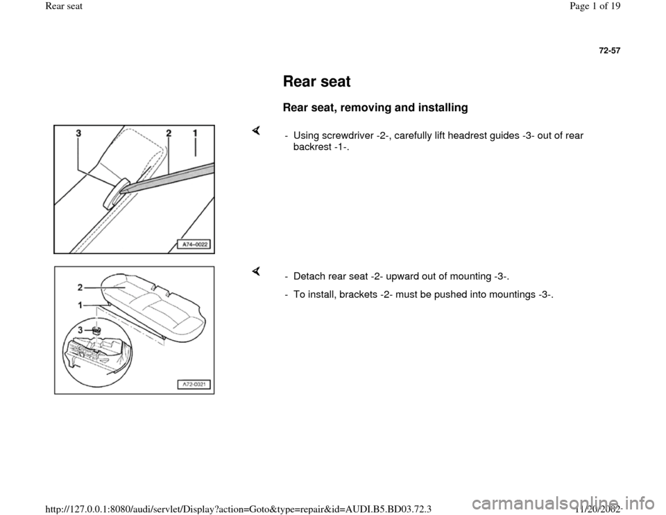 AUDI A4 1997 B5 / 1.G Rear Seats Workshop Manual 