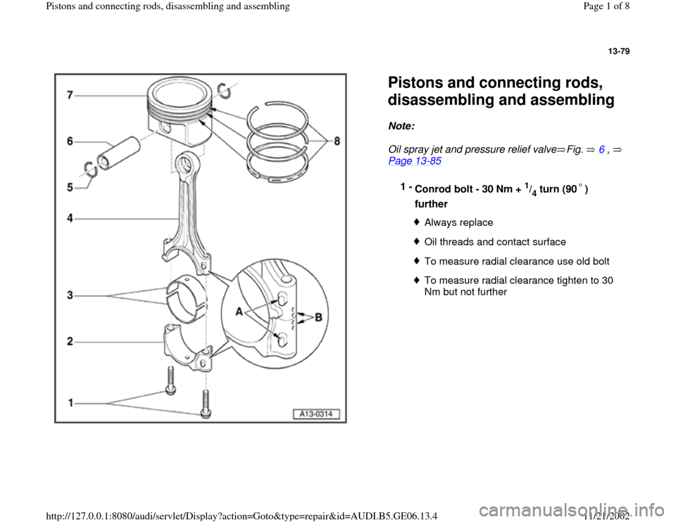 AUDI A4 1995 B5 / 1.G AWM Engine Pistons And Connecting Rods Workshop Manual 