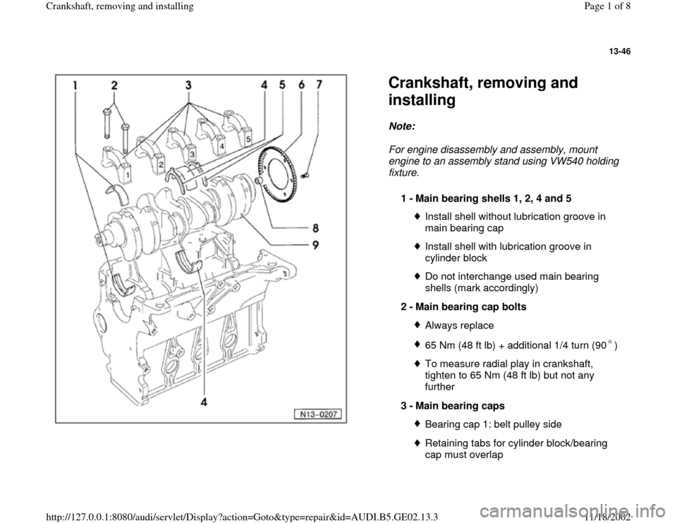 AUDI TT 1996 8N / 1.G AEB ATW Engines Crankshaft Workshop Manual 