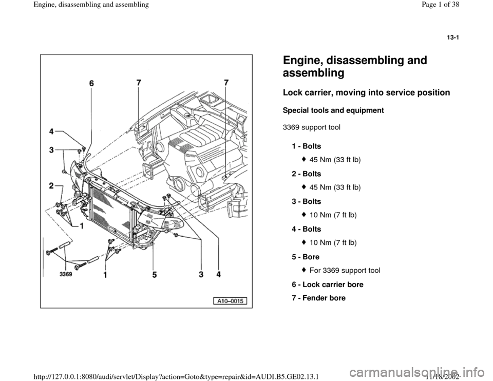 AUDI A3 1998 8L / 1.G AEB ATW Engines Engine Assembly Workshop Manual 