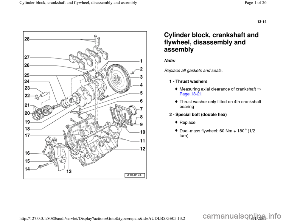 AUDI A4 2000 B5 / 1.G APB Engine Cylinder Block Crankshaft And Flywheel Assembly Manual 