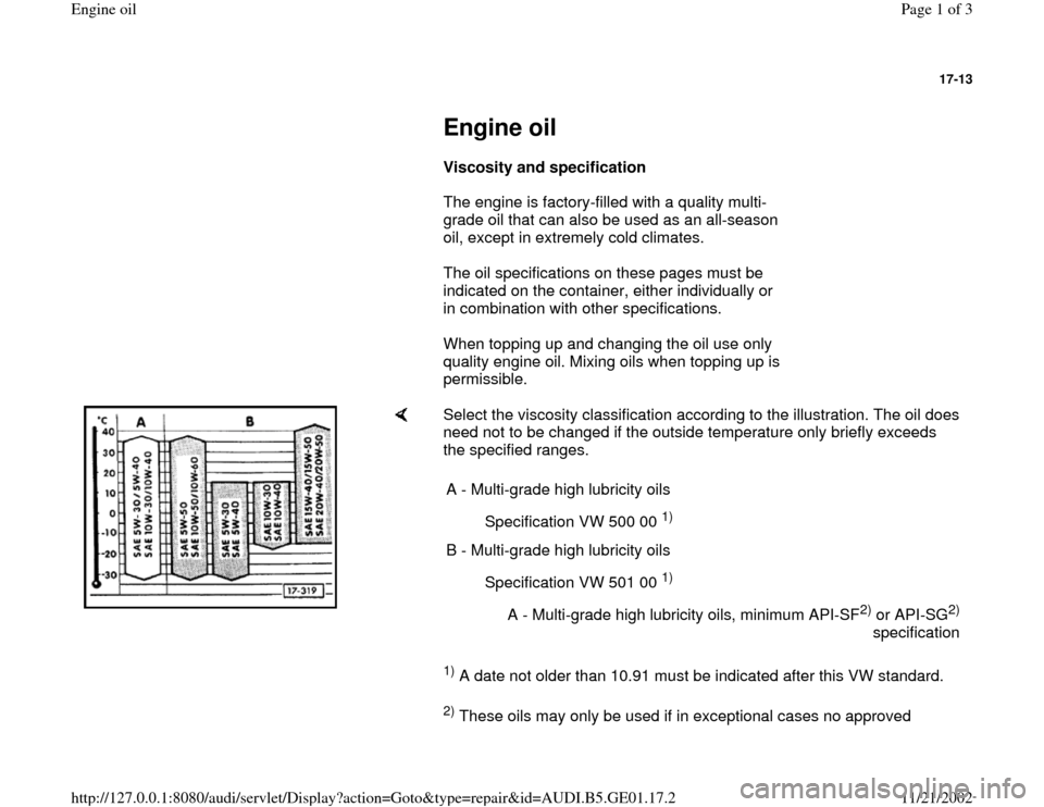 AUDI A4 1997 B5 / 1.G AFC Engine Oil Workshop Manual 