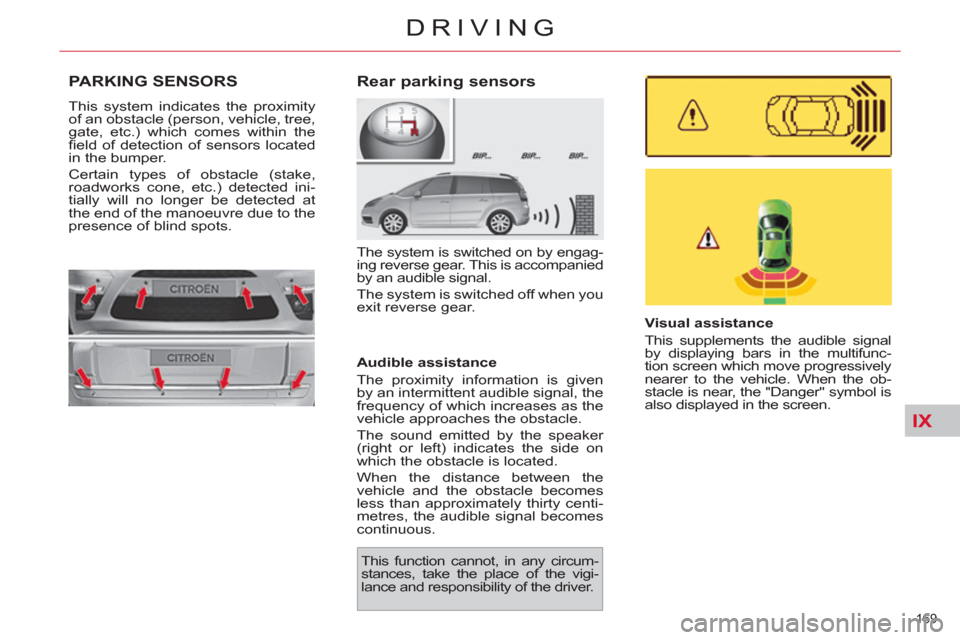 Citroen C4 PICASSO 2011.5 1.G Owner's Manual (352 Pages), Page 180: IX 169 DRIVING PARKING